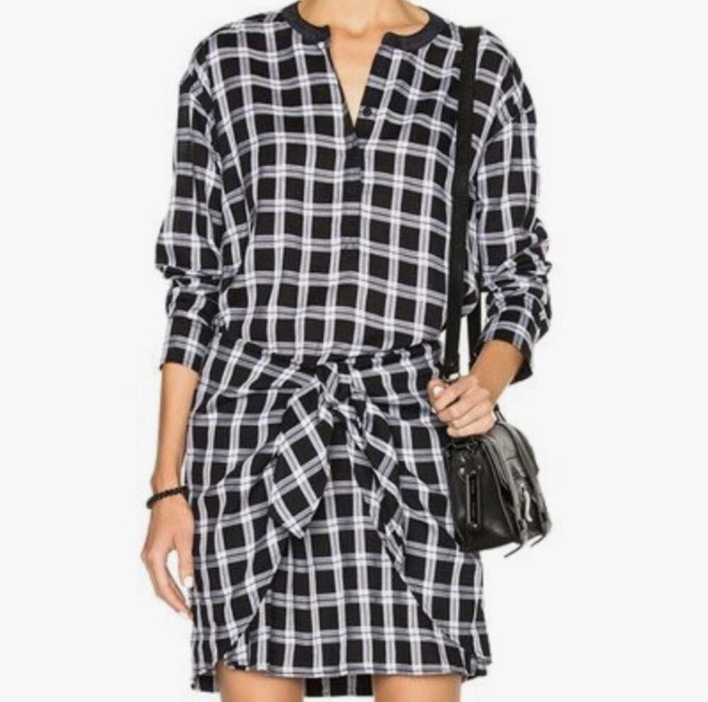 Rag & Bone Women’s Tie-Front Black White Plaid Shirtdress Small